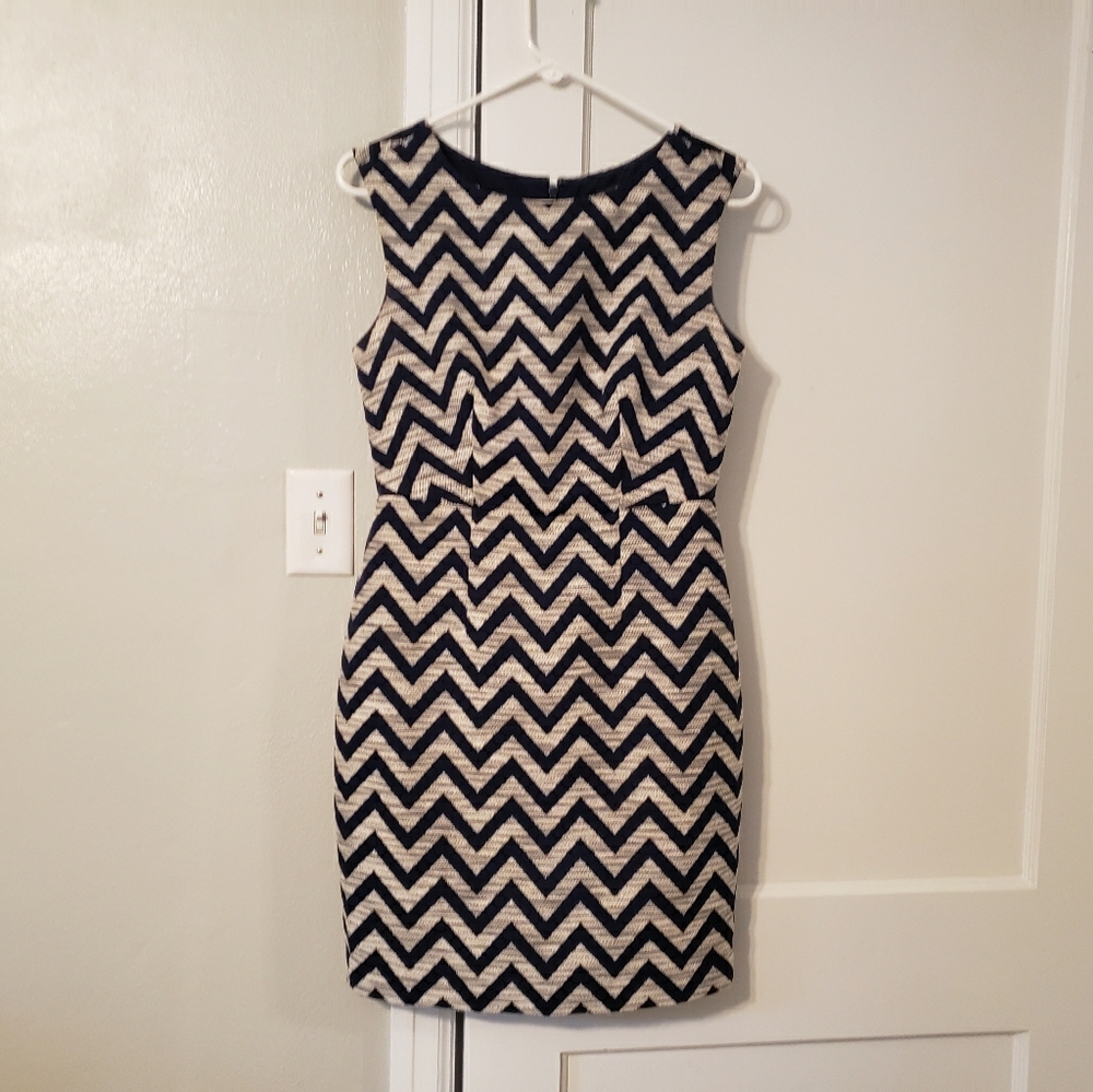 Navy Blue & White Chevron Dress. Sleeveless.